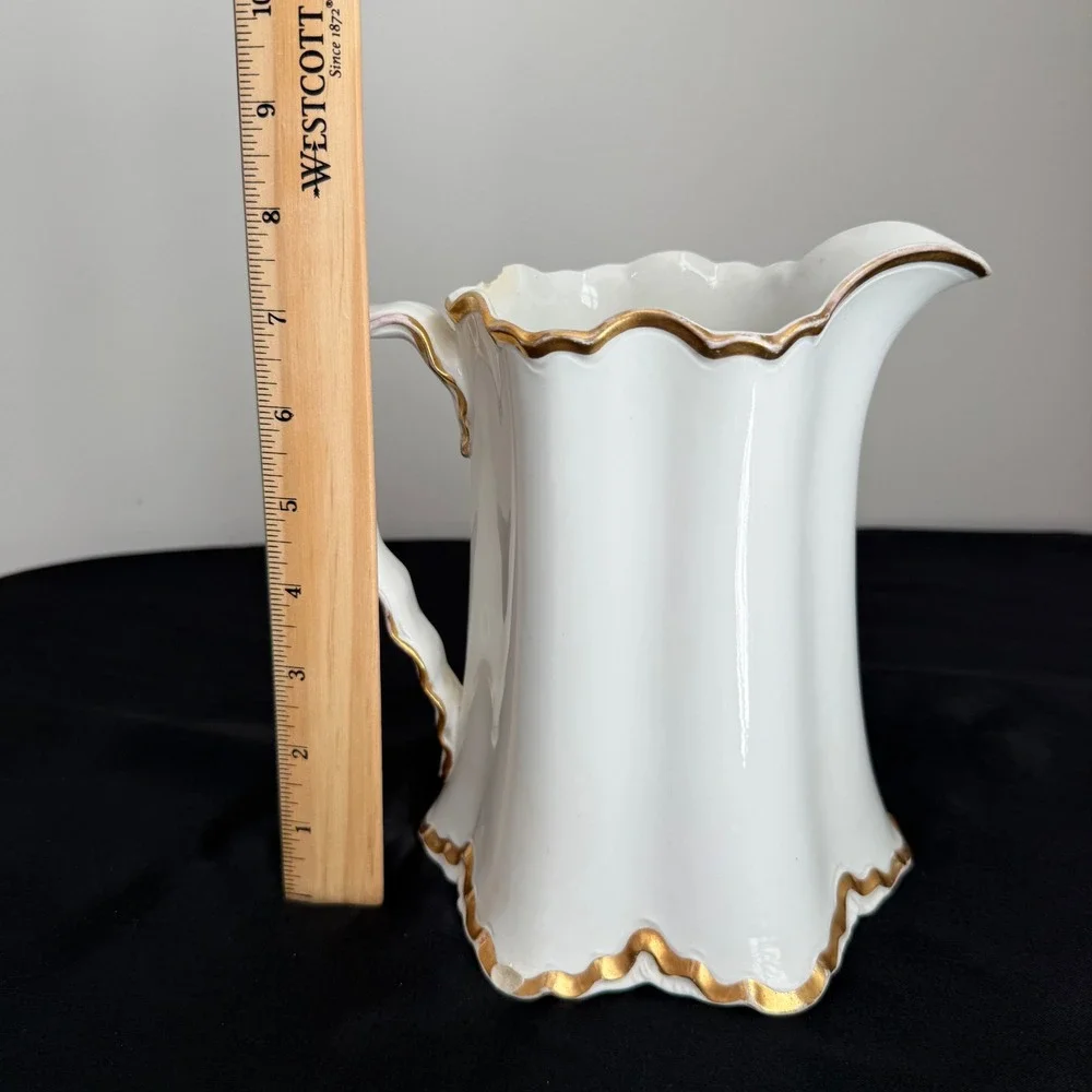 Vintage White‎ Porcelain Gold Gilt Creamer Pitcher HPF Gosser Horse Mark Chippy
